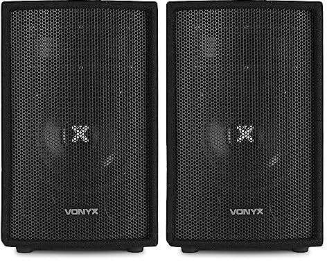 VONYX SL6 6” Passive DJ PA Speaker Pair, 250W Max Output, 2-Way Loudspeaker System, Bass Reflex, Piezo Horn Tweeter, Stage Monitor & Tripod Mount, Robust Black Carpet, For Parties, Events, Gigs