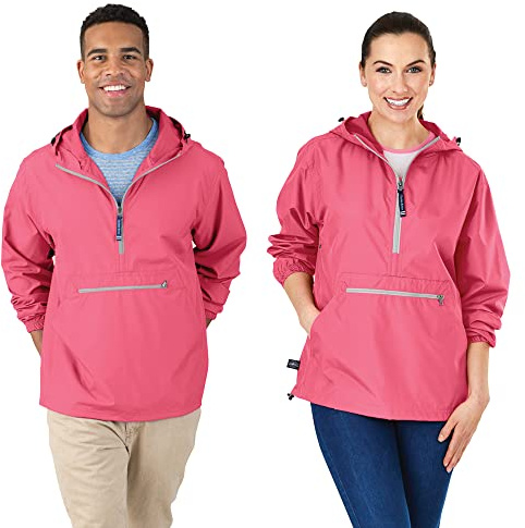 Charles River Apparel Unisex Water Resistant Pullover Reg/Ext Sizes Windbreaker Jacket, Coral, M UK