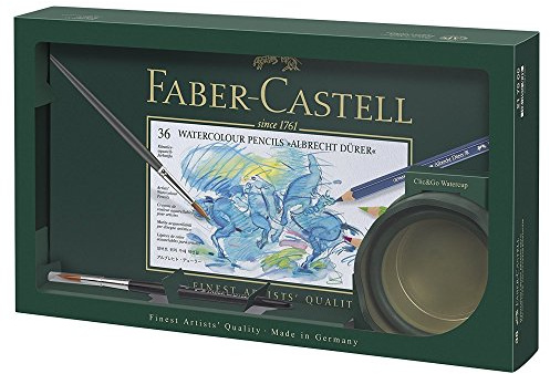 Faber-Castell 217505 Set Albrecht Dürer, 36er Aquarellstifte, 1 Clic und Go Wasserbecher mit Pinsel