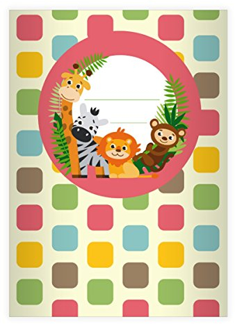 Kartenkaufrausch 16 Fröhliche, buntes Zoo DIN A4 Schulhefte, Rechenhefte mit Giraffe, Zebra und co in rosa Lineatur 7 (Kariertes Heft)
