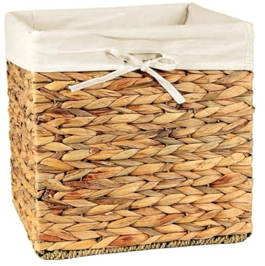 CALICOSY Cube de Rangement en Jacinthe d'eau Tressée - Pliable - avec Housse Amovible - Couleur Naturelles Panier Pliable - pour Vêtements, Jouets - L32 x P32 x H32 cm