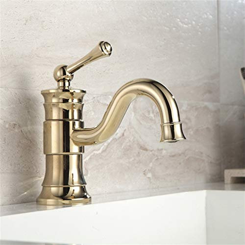 YHSGY Waschtischarmaturen Voll Verkupferter Unter Dem Aufsatzbecken Heißer Und Kalter Wasserhahn Drehbarer Goldener Waschbeckenwaschbecken-Einloch-Mischwasserhahn
