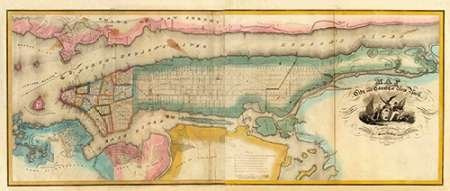 CANVAS-FRAMED-with-AMERICAN-BOX New York City and County, 1832 Burr David - museo horizontal Art print Maps Floating frame 26_X_63_in