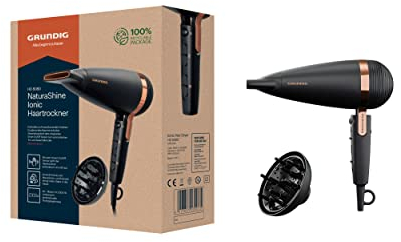 GRUNDIG Naturashine HD 8080 Haartrockner mit Ionic- Funktion, 2 Stylingdüsen, 2300 Watt, 3 Temperatur- und 2 Luftstromstufen, Kaltstufe, Smart On/Off Sensor, 3 m Kabel, Schwarz / Roségold