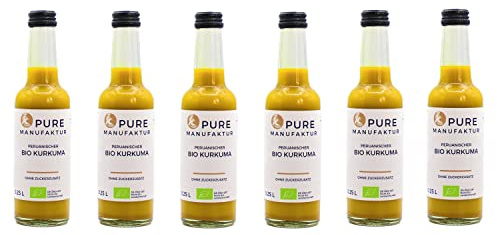 Pure Kurkuma – hochwertiger peruanischer Bio-Kurkuma Intensivextrakt ohne Zucker und künstliche Zusatzstoffe 100% Bio (DE-ÖKO-005), 6 x 250 ml