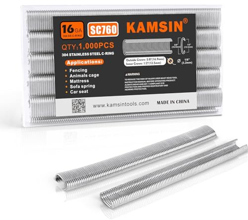 Kimsing SC760 C-Ring-Heftklammern, 1,27 cm (16 Gauge), 1,27 cm (1,27 Zoll), 304 Edelstahl, Hog-Ring-Heftklammern für Heftpistole, 1.000 Stück (304SS))