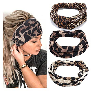 Yean Boho-Yoga-Stirnbänder, breit, elastisch, Leopardenmuster, Turban, modisches Haarband für Frauen und Mädchen, 3 Stück (Leopardendruck)