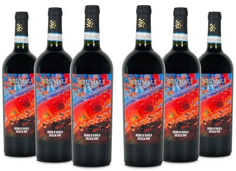 Brumale Rotwein Nero D'Avola Sicilia DOC, Abgerundeter und Voller Geschmack, Fruchtiges Bouquet, 13 % Vol., Karton mit 6 Flaschen mit jeweils 750 ml