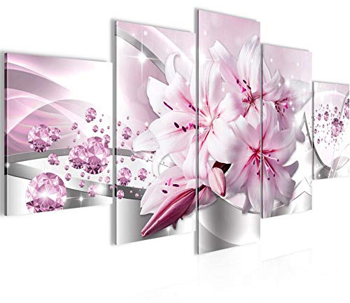 Runa Art Bild Wohnzimmer Schlafzimmer Blumen Lilien 5 Teilig Abstrakt Grau Rosa Wandbilder auf Vlies Leinwand 021853c