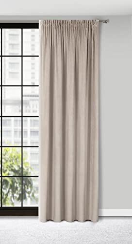 Eurofirany PIERRE Tenda in Velluto con Fettuccia Arricciatenda - 1 Pz. Tenda Termica Isolante in Velluto, Opaca, Oscurante, Per cameretta, Soggiorno, 140x300 cm, Beige