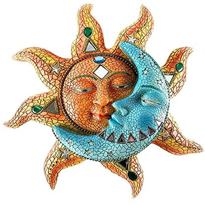 Lihuzmd Wandkunst Sonne Mond Wanddekoration, Metall-Wandskulptur und aus Metall Innen-Außen-Kunstskulptur-Dekoration
