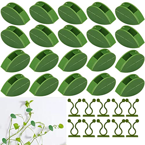 100 Stück Pflanzenclips, Pflanzenhalter Wand Selbstklebend Plant Clips 50 Blattförmiger Rankenhalter Grün mit 50 Pflanzen Befestigung Clips Weiß Kletterhilfe für Gardening Gemüse Kabelorganisator