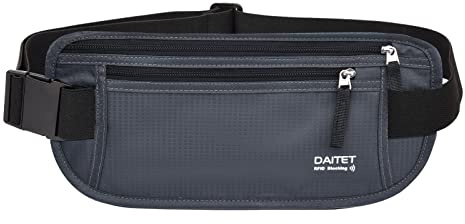 DAITET Geldgürtel – Reisepasshülle mit RFID-Blockierung, verdeckte Bauchtasche, Schwarz Dunkelgrau, RFID-blockiert und Gürtelbreite: 3,7 cm