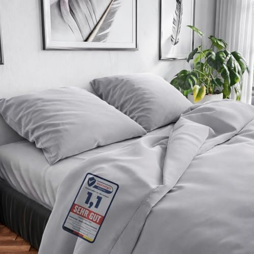 Wolkenfeld Bettwäsche 220x240 Baumwolle Reforcè Oeko-TEX – Bettwäsche-Sets Mit Bettbezug 220x240 2 Kissenbezug 80x80 – Atmungsaktiv & Pflegeleicht – Bettwäsche Mit Reißverschluss – Hellgrau