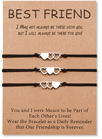 VU100 3 Piezas Pulsera de la Amistad Larga Distancia Regalo Ajustable Pulsera de la Promesa Adecuado para los mejores amigos Pareja Hermanas Familia Damas