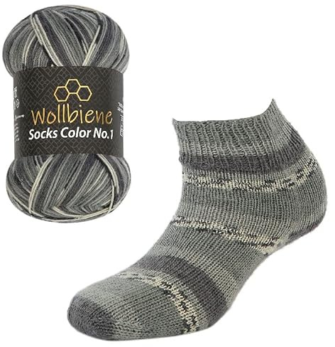 Wollbiene Socks Color Sockenwolle 100g 4-fädig Stricken und Häkeln 75% Schurwolle Farbverlaufswolle Strickwolle Socken (48 schwarz grau)