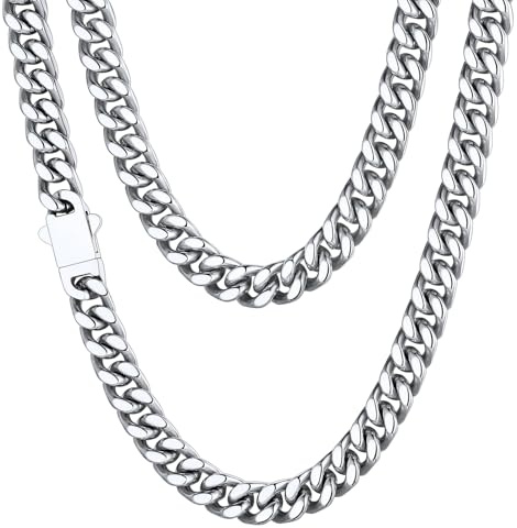 ChainsHouse Kubansk kedja för män och kvinnor, rostfritt stål, pansarkedja, bredd 5 mm/7 mm/9 mm/12 mm bred, kedjelängd 46 cm/51 cm/56 cm/61 cm/66/71 cm/76 cm/76 cm/76 cm, 71.0 Centimetres, Rostfritt