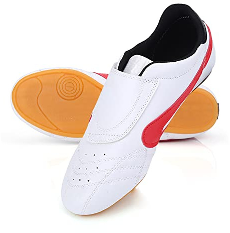 Leapiture Taekwondo-Schuhe, Unisex, Atmungsaktiv, Boxen, Kung Fu, Tai Chi, Sport, Gymnastikschuhe, Leichte Schuhe Für Kinder Und Erwachsene(35-weiß und Rot)