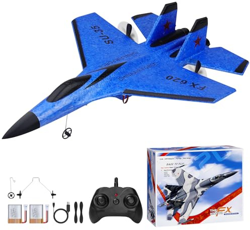 yusvwkj SU35 RC plane Ready to Fly, Drone 2.4GHz 2 Ch Remote Control Airplane EPP Foam 2 Batteries Remote Control plane/Drone/Fighter/helicopter/Jet Easy to Fly for Adults Kids Beginners,Boy toys Blue