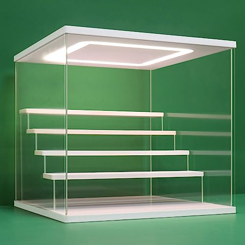 Nonemey Acryl Vitrine Schaukasten mit led 2/3/4/5/6 Stufen-Transparent staubdichte Display Case Box für Sammlerstücke ,Figuren,Collectibles (Weiß 5 Stufen 31.5x31x30cm)