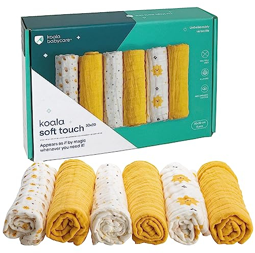 KOALA BABYCARE - Mulltücher Baby 30x30cm aus Weicher Baumwolle - Spucktücher Packung mit 6 Stück - Atmungsaktiv und Saugfähig Ideal zum Reinigen und Trocknen