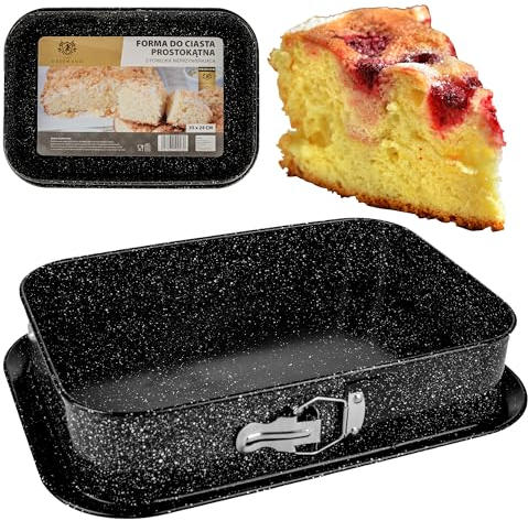 KARL HAUSMANN Tortiera Apribile - 35x24 cm - Teglia Torta in Acciaio Carbon Steel - Rivestito in Antiaderente - Rettangolare Tortiera a Cerniera - Stampo Cheesecake - Tortiere per Dolci - Marmo Nero