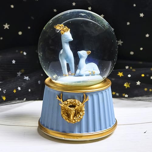 ITODA Globo di neve con renna e neve, carillon musicale musicale con sfera di cristallo automatica innevata alce, palle di neve per Natale, compleanno, festa
