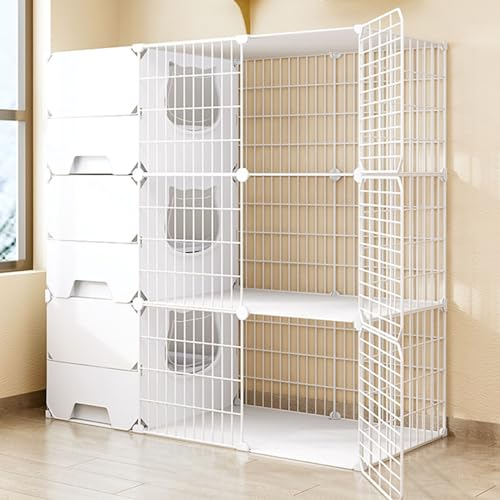 SIDID Groß Katzenkäfig XXL Indoor mit Katzenklo, 2/3 Stöckiger Katzengehege Abnehmbare, Zusammenklappbarer Haustierkäfig für Katzen, Ideal für 1-2 Katzen(White,105x35x105cm)