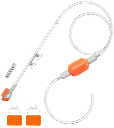Pawfly Kit Pulitore Acquario, Sifone per Cambio Acqua con Tubo Lungo e Spazzola, Aspirapolvere Manuale per Ghiaia, Lavasabbia per Acquari da 38L
