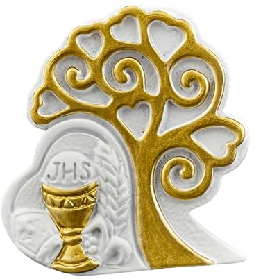 Doni Bomboniere Kommunion 12 Stück Magnet in Form eines Baumes Erinnerungsstücke Konfekt Tischkarte Religiöse Kelch Heilige Ikone des Lebens mit heiligen Symbolen originelle Geschenkideen