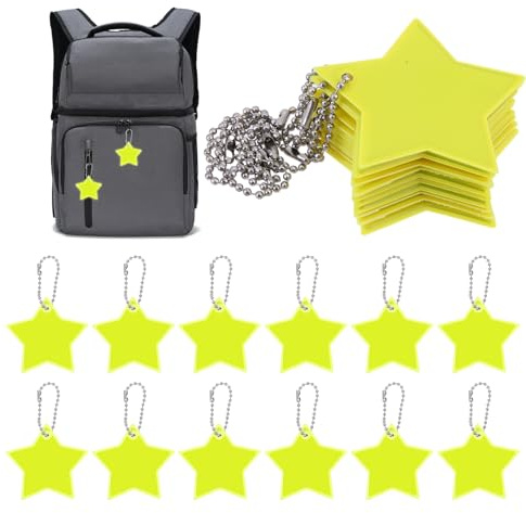 Molain Sicherheits Reflektor Anhänger, 12Stück Stern Reflektoren Kinder Anhänger für Rucksack Schulranzen, Reflektierende Schlüsselanhänger für Schultasche Rucksack Radfahren Gehen Laufen
