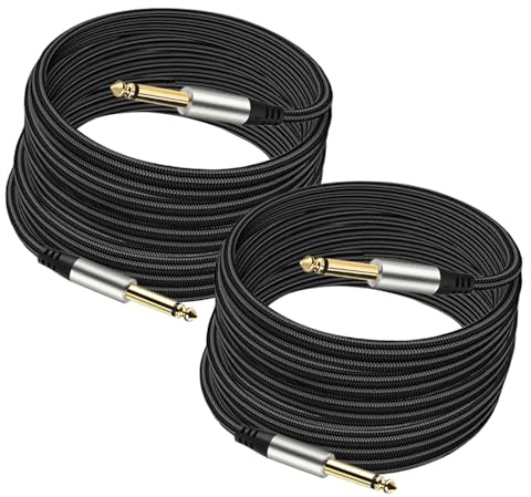 Tavsou Pack of 2 Guitar Cables 1/4 Inch Instrument Cable with 6.33mm Straight TS Jack (5 M - 2 Pack)