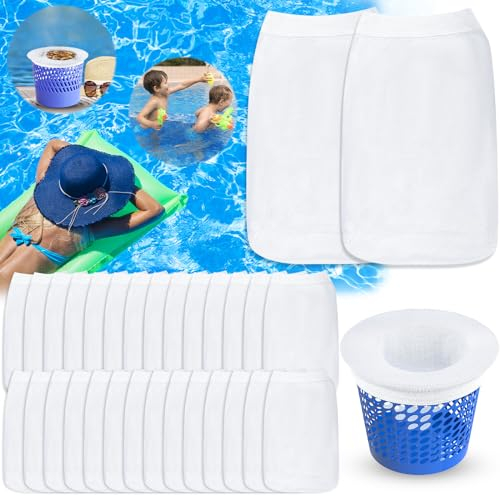 GUHAOOL Calze da Filtro per Piscina, 30 Pezzi Calzini da Skimmer per Piscina, Calzini Skimmer Nylon Riutilizzabile, Elastico Calze da Filtro per Piscina per Intrappolare Foglie, Erba, Capelli, Insetti