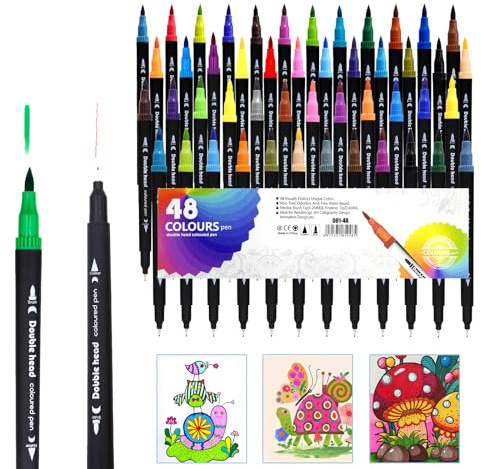 Lolileo 48 Farben Dual Brush Pen Set, Filzstifte Filzstifte Für Erwachsene, Pinselstifte Marker Fineliner, Mandala Stifte Für Erwachsene, Brush Pen Set Zeichnen Skizzieren Ausmalen Kalligraphie