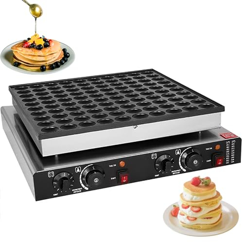 HCANTE Mini máquina para Hacer panqueques holandeses, Antiadherente eléctrica Comercial, 100 Agujeros, Mini máquina para Hacer panqueques de Acero Inoxidable, máquina para Hacer panqueques de 1.8
