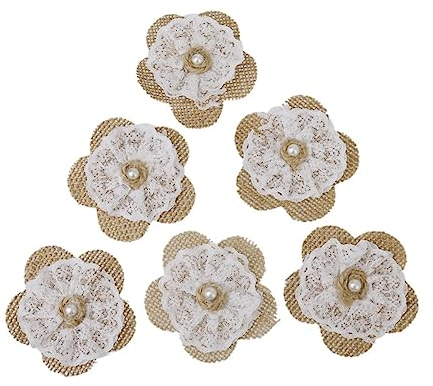 GRIRIW 6stücke Vintage Jute Blumen Mit Spitze Für Hochzeitsdekoration Rustikale Bastelideen Für Romantische Feiern Und Tischdekoration