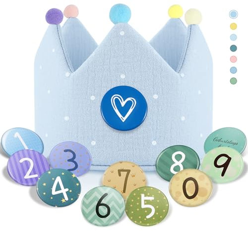 Qetlavee Corona de cumpleaños para niños, niñas, cumpleaños de muselina con números del 0 al 9, sombreros de fiesta para niños, decoración para fiestas de cumpleaños infantiles