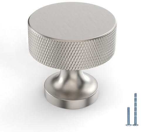 Amerdeco 10 Pack Brushed Satin Nickel Knurled Cabinet Knobs Kitchen Cabinet Handles for Drawer Dresser, Cupboard and Wardrobe AM012