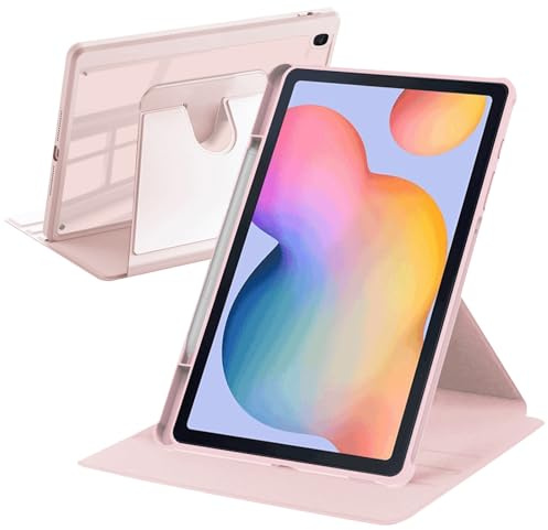 A-BEAUTY Funda para Samsung Galaxy Tab S6 Lite 10.4 2024/2022/2020 Rosa | con S Pen Soporte, Soporte Giratorio de 360° Cubierta Trasera Transparente, Auto-Sueño/Estela