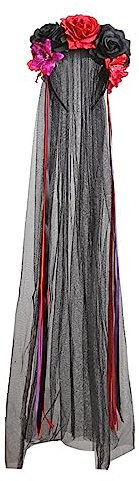 HDKEAN Langes Schleier-Stirnband, Tag der Toten, Schleier, Haarband, Cosplay-Kostüm, Kopfschmuck für Damen, Halloween-Haardekoration, Lolita-Stirnband