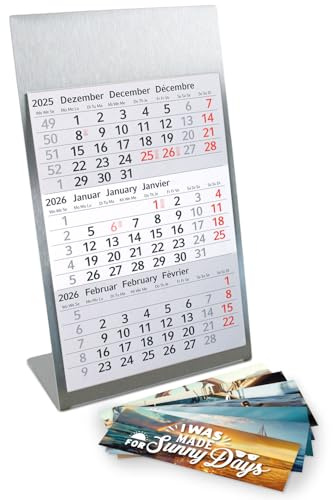 Timr bordskalender för installation av rostfritt stål I för 2 år 2025/2026 I maritim motiv I 3-månaders översikt med blockmagneter I tr303