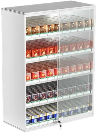 Convenience Store Cigarette Shelf Cigarette Display Case, Wall Mounted Cigarette Rack, Sliding Door With LockCigarette Display Cabinet, 5/10 Pack Of Cigarettes, Retail Cabinet Organizer(Silv