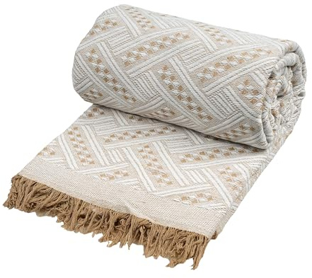 Etrexonline Colcha Multiusos 230x260 cm - Plaid Sofa, Manta Foulard, Cubre Cama y Cubresofá, Jarapa Suave y Cómoda, Decorativa y Práctica de Poliéster - Color Beige Texturizado