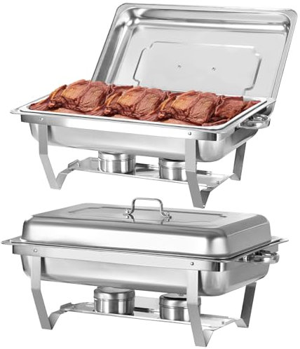 ERfairdeal Mahlzeit Chafing Dish | Edelstahl Warmhaltebehälter | Speisenwärmer | Wärmebehälter | Rechaud für Catering, Buffet und Party Full-Size (2 Pack)
