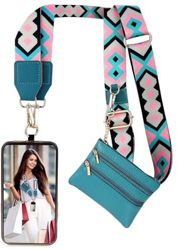 XANGNIER Clip and Go Strap for Phone with Wallet Crossbody, Phone Strap with Zippered Wallet, Adjustable Anti Theft Cellphone Lanyard for Women, Cellphone Chain Accessories,Multicolor 8
