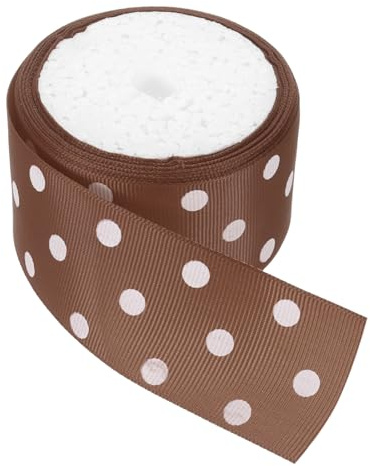 Kvartsman grosgrain band 15 m 3/2 tum brun med vita prickar band | Slipning dekoration för pyssel presentförpackning bröllop gör-det-själv handgjord