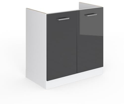 Raul Meuble sous-évier moderne 80 cm Anthracite brillant/blanc Solution de rangement élégante et fonctionnelle pour votre cuisine
