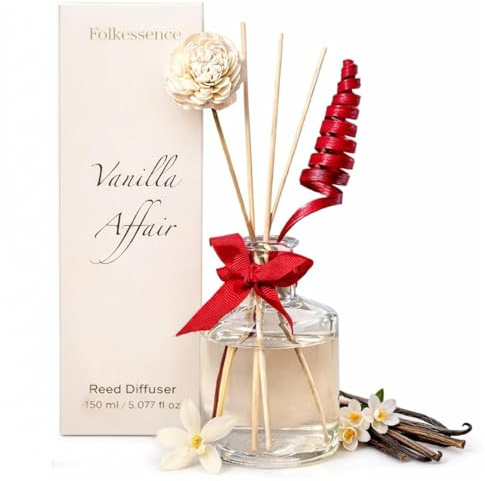Folkulture Vanille Raumduft Stäbchen Reed Diffuser - 150 ML | Natürlicher Ritual Raumduft Ohne Chemie für Badezimmer, Schlafzimmer Dekoration | Rituals Duftstäbchen für Deko Wohnzimmer Modern