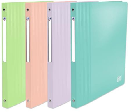 OXFORD Set med 4 mjuka A4-pärmar, fyra ringar, 20 mm, blandade pastellfärger