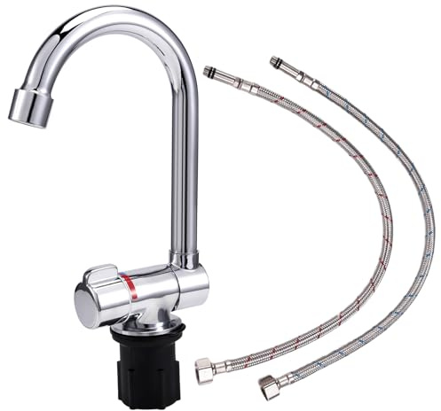 FutureHight Faltbarer Wohnmobil-Wasserhahn, Universell für Auto, Wohnwagen, Wohnmobil, 360 ° Drehbar, Kalt- und Warmwassermischer, Wasserhahn, 1/2